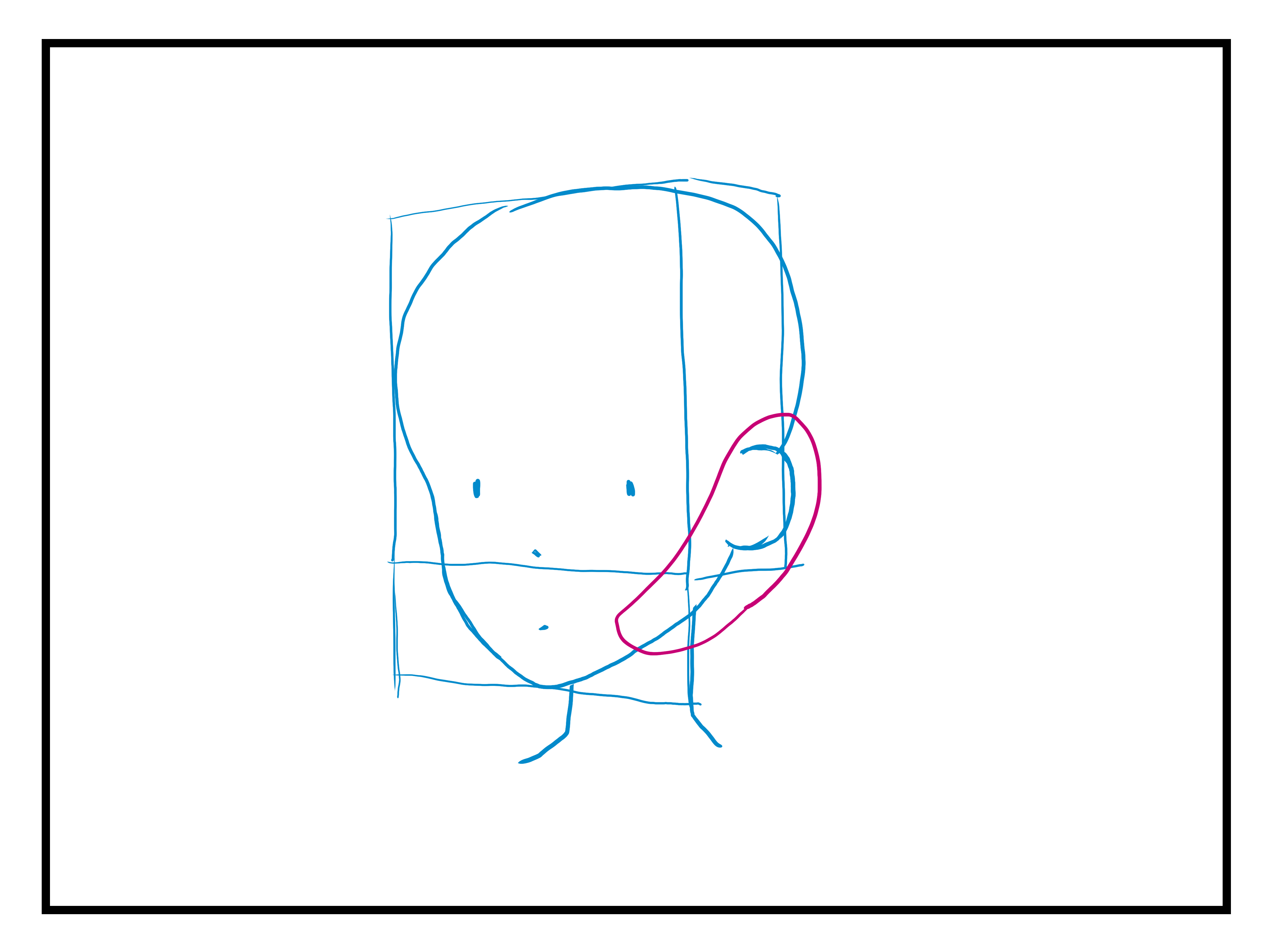 斜めから顔を描いた場合に耳の位置と顎の線が不自然になる 斜めから顔を書いた場合の顎と耳の処理方法