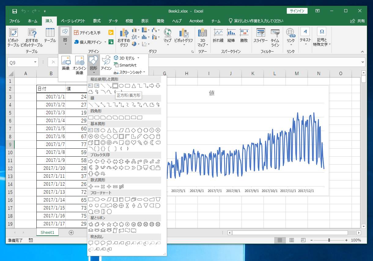 折れ線グラフの一部の範囲の背景色を変更する : Excel  iPentec