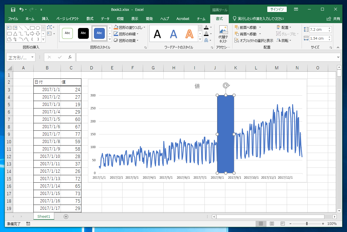 折れ線グラフの一部の範囲の背景色を変更する : Excel  iPentec